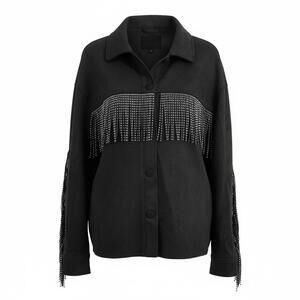 Sweet Rain Fashion Shacket Black Fleece with Studded Fringe Ladies M